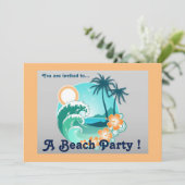 Retro Beach Party Sonnenuntergang Palmen Einladung (Stehend Vorderseite)