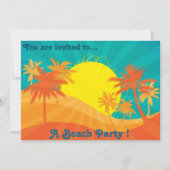 Retro Beach Party Sonnenuntergang Palmen Einladung (Vorderseite)
