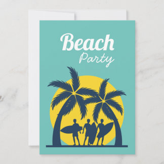 Retro Beach Party Sonnenuntergang Palmen Invitati Einladung