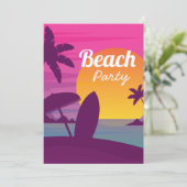 Retro Beach Party Sonnenuntergang Surfen Einladung (Stehend Vorderseite)