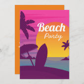 Retro Beach Party Sonnenuntergang Surfen Einladung (Vorne/Hinten)