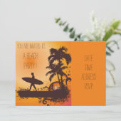 Retro Beach Party Sonnenuntergang Surfer Einladung (Stehend Vorderseite)