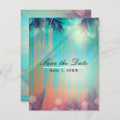 Retro BEACH PARTY Sonnige Palmen Save the Date Ankündigungspostkarte (Vorne/Hinten)