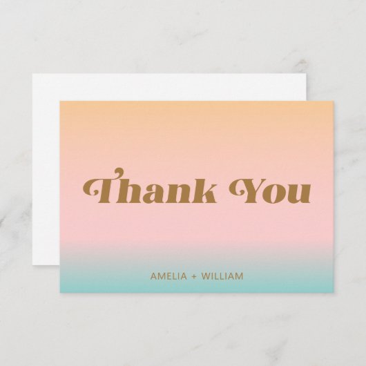 Retro Beach Pink Aqua Pastelle Gradient Custom Dankeskarte (Vorne/Hinten)