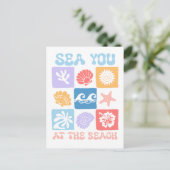 Retro Beach Postcard - "Sea You at Beach" Postkarte (Stehend Vorderseite)