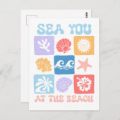 Retro Beach Postcard - "Sea You at Beach" Postkarte (Vorne/Hinten)
