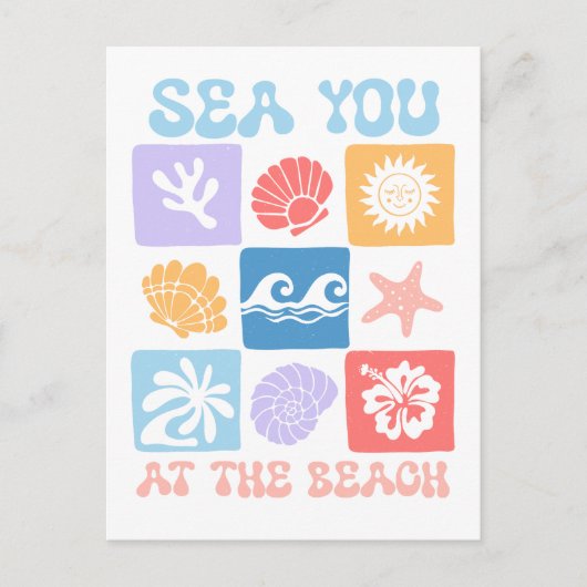 Retro Beach Postcard - "Sea You at Beach" Postkarte (Vorderseite)