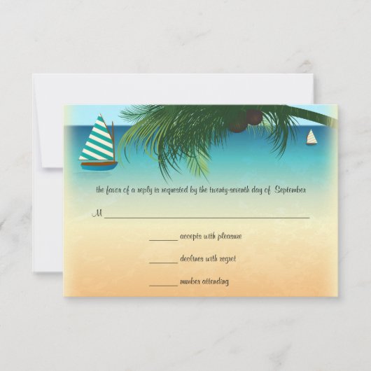 Retro Beach Scene Wedding RSVP Response Card Karte (Vorderseite)