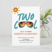 Retro Beach Sonnenbrille Zwei Coole 2. Geburtstag Einladung (Stehend Vorderseite)