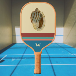 Retro Beach Stripes Sea Muschel und Monogram Initi Pickleball Schläger