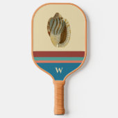 Retro Beach Stripes Sea Muschel und Monogram Initi Pickleball Schläger (Vorderseite)