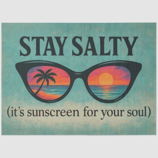 Retro Beach Sunset Decoupage "Salty Bleibe" Seidenpapier (Vorderseite)