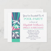 Retro Beach Sunset Sweet 16 Birthday Pool Party Postkarte (Vorne/Hinten)