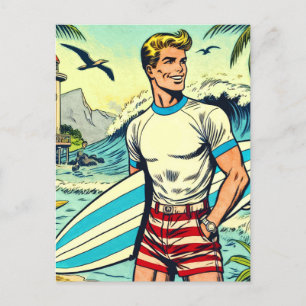 Retro Beach Surf Comicen Postkarte