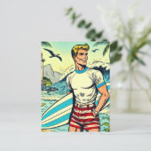 Retro Beach Surf Comicen Postkarte (Stehend Vorderseite)