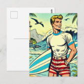 Retro Beach Surf Comicen Postkarte (Vorne/Hinten)