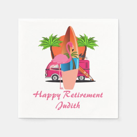 Retro Beach Surf Theme Retirement Party Serviette (Vorderseite)