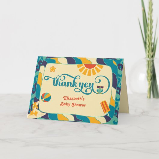 Retro Beach SurfBaby Dusche Danke Karte (Vorderseite)