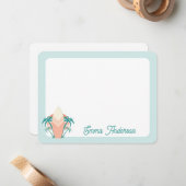 Retro Beach Surfboard Palm Tree Tropical Note Card Mitteilungskarte (Vorderseite/Rückseite Beispiel)