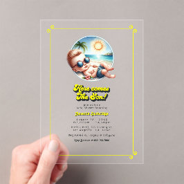 Retro Beach Thema Hier kommt die Son Baby Dusche Acryleinladungen