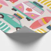 Retro Beach Van und Surfboard Muster Geschenkpapier (Ecke)