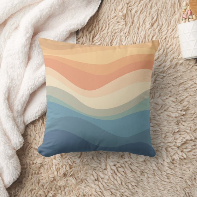 Retro Beach Waves Throw Kissen (Decke)