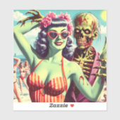 Retro Beach Zombie Button-Up Aufkleber (Blatt)