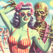 Retro Beach Zombie Button-Up Aufkleber (Vorderseite)