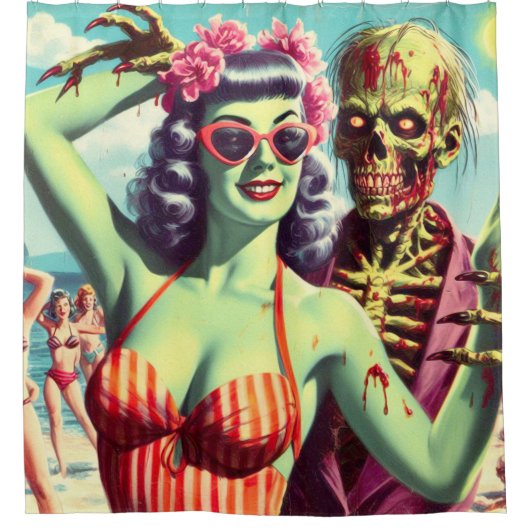 Retro Beach Zombie Button-Up Duschvorhang (Vorderseite)