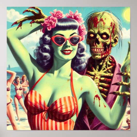 Retro Beach Zombie Button-Up Poster (Vorne)