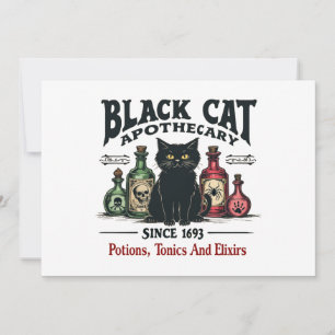 Retro Beängstigend Black Cat Apothecary Witchy Wic Einladung