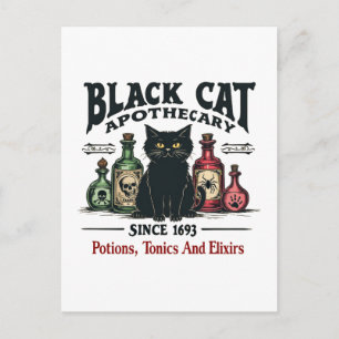Retro Beängstigend Black Cat Apothecary Witchy Wic Feiertagspostkarte