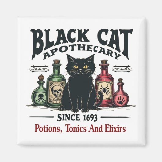 Retro Beängstigend Black Cat Apothecary Witchy Wic Magnet (Vorne)