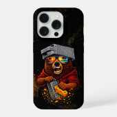 Retro Bear With Cheese Grater Hat and Sunglasses iPhone Hülle (Rückseite)