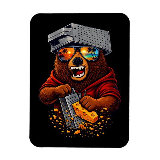 Retro Bear With Cheese Grater Hat and Sunglasses Magnet (Vertikal)