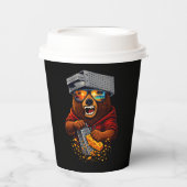 Retro Bear With Cheese Grater Hat and Sunglasses Pappbecher (Vorderseite)