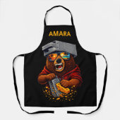 Retro Bear With Cheese Grater Hat and Sunglasses Schürze (Vorderseite)