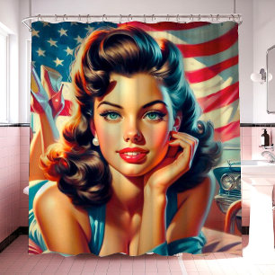 Retro Beautiful American Girl Duschvorhang