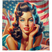 Retro Beautiful American Girl Duschvorhang (Vorderseite)