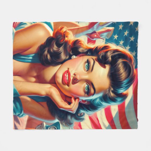 Retro Beautiful American Girl Fleecedecke (Vorderseite (Horizontal))