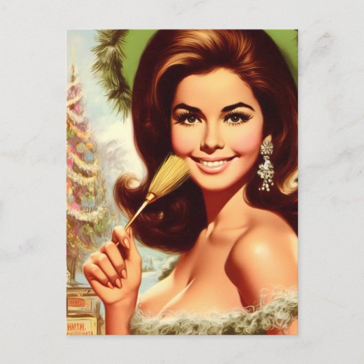 Retro Beautiful Christmas Woman Postkarte (Vorderseite)