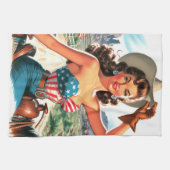 Retro Beautiful Cowgirl Button Up Geschirrtuch (Horizontal)