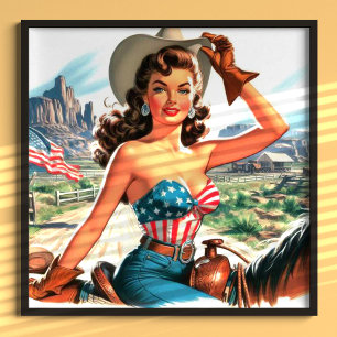 Retro Beautiful Cowgirl Button Up Poster