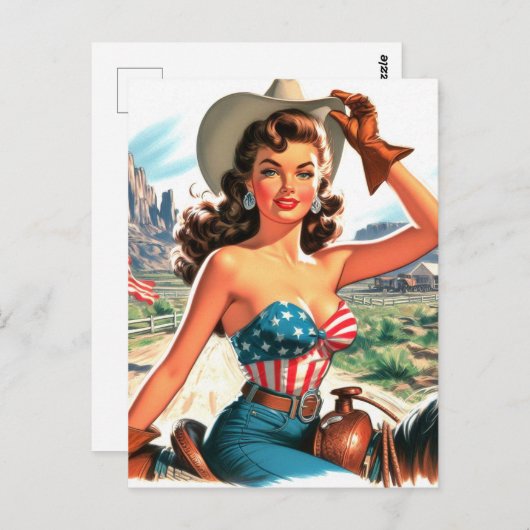 Retro Beautiful Cowgirl Button Up Postkarte (Vorne/Hinten)