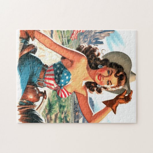 Retro Beautiful Cowgirl Button Up Puzzle (Horizontal)