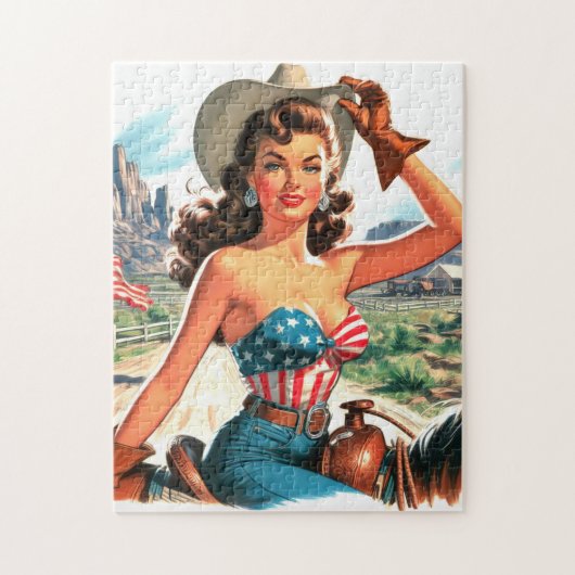 Retro Beautiful Cowgirl Button Up Puzzle (Vertikal)