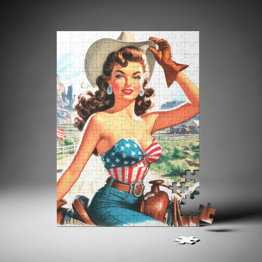 Retro Beautiful Cowgirl Button Up Puzzle