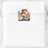 Retro Beautiful Cowgirl Button Up Quadratischer Aufkleber (Tasche)