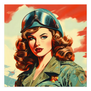 Retro Beautiful weiblicher Soldat Fotodruck