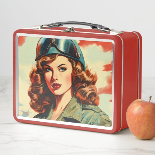 Retro Beautiful weiblicher Soldat Metall Brotdose (Beispiel)